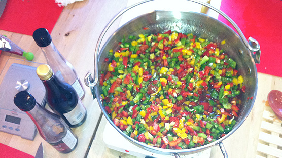 Piles and piles of peppers for our sweet chilli jam. Piles and piles of peppers for our sweet chilli jam.