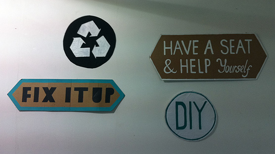 Homemade signs adorned the walls in the New Gallery Jumble.