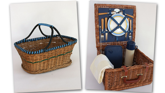 Wicker basket and wicker picnice hamper set for two. Wicker basket and wicker picnice hamper set for two.
