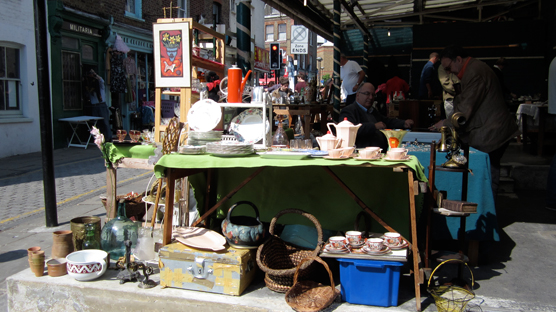 Row of stalls on the corner of Charlton Place and Camden Passage.