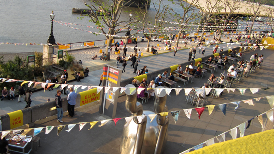 The world's longest stretch of bunting waves in the wind at the Southbank.