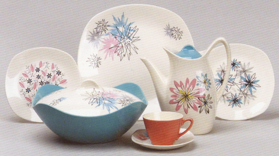 1950s Stylecraft designs. L to R: Marguerite, Quite Contrary, Alpine. Front L to R: Quite Contrary, Astral, Daisy Dell