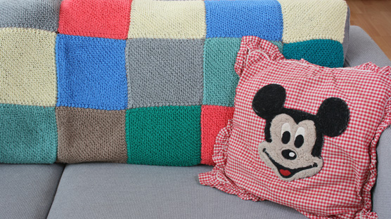 Mickey Mouse & candy square knitted blanket