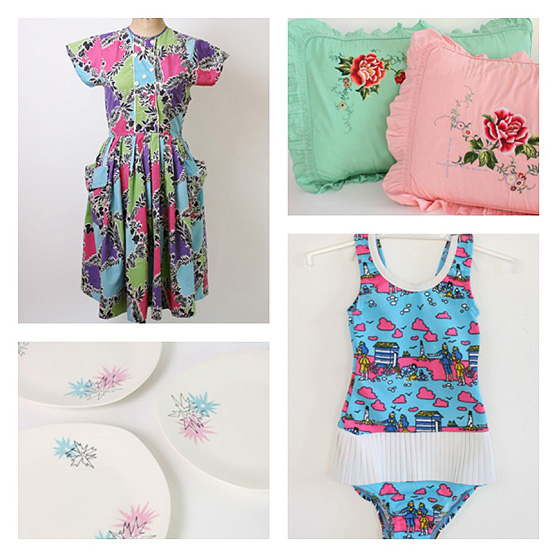 NEW IN: Harlequin dress, embroidered pillow cases, starburst plates, seaside swimsuit.