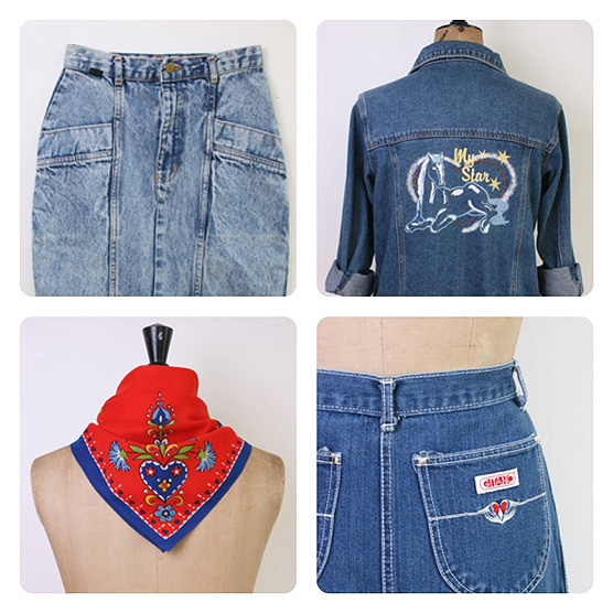 Vintage denim cuties and a scarf to accessorise