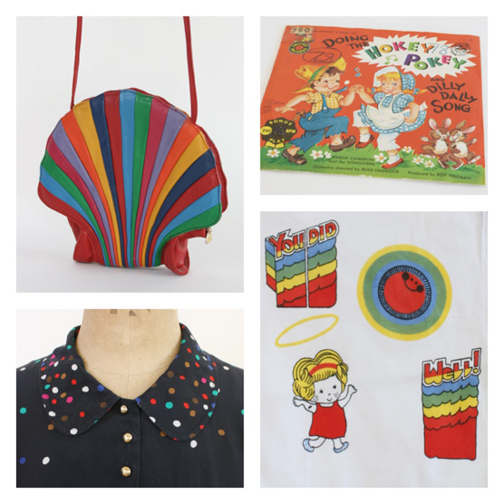 NEW IN! Leather bag, hokey Pokey 7", Polka Dot Frock, 80s baby tee.